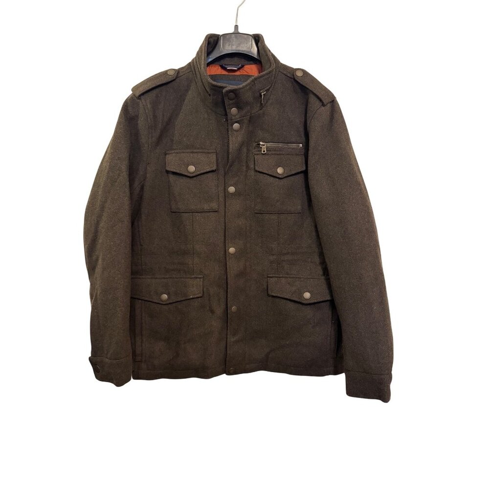 Tommy Hilfiger Mens Brown Wool-Blend Military Style Jacket Large